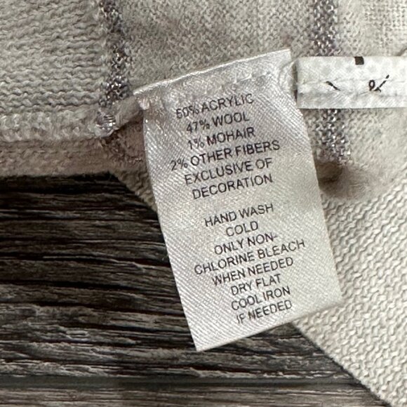 Ann Taylor LOFT Light Gray Cardigan Sweater with Sequin Trim, Size Large - Picture 7 of 7